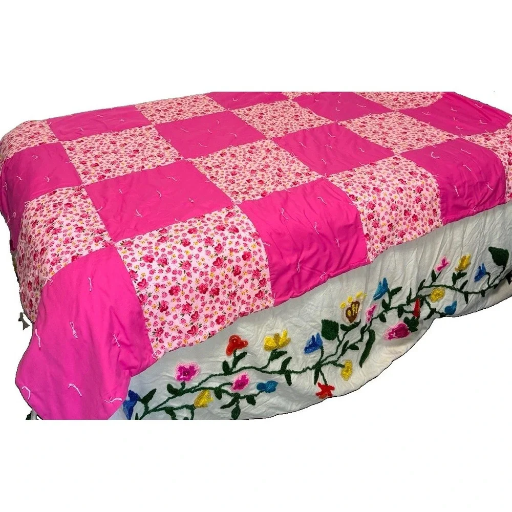 Handmade Quilt 69 By 45 Pink & Floral Retro New Cottage‎ Grandmacore Blanket